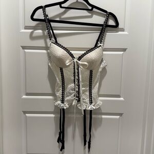 Vintage White and Black Lace Corset Lingerie Garter Belt Bride Wedding Honeymoon